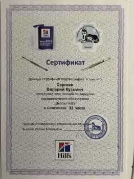 Сертификат сотрудника Сергеев В.К.