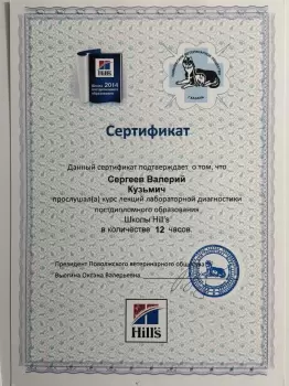 Сертификат сотрудника Сергеев В.К.